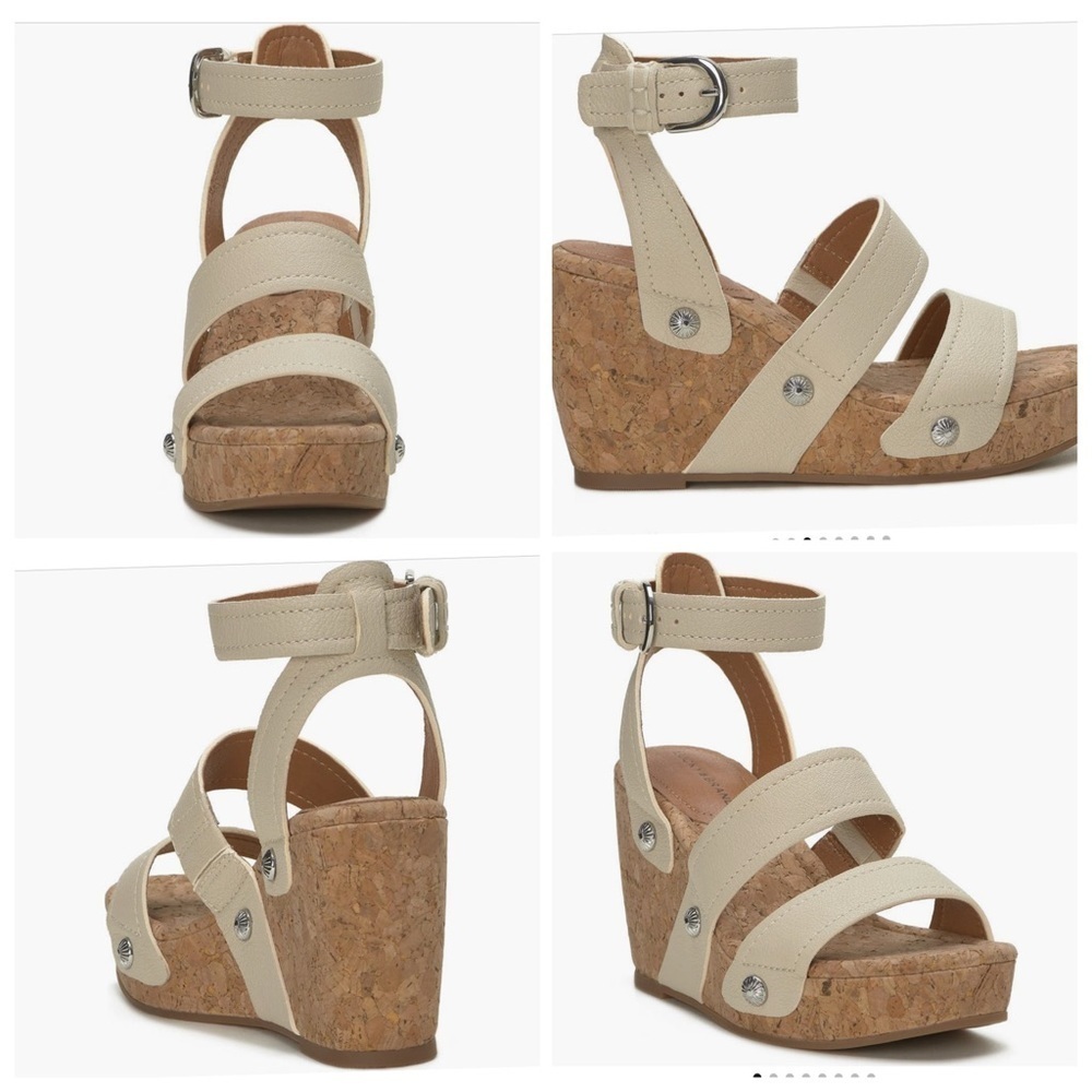 NWT Lucky Brand Valintina Bone Ankle Strap Platform Wedge Sandals